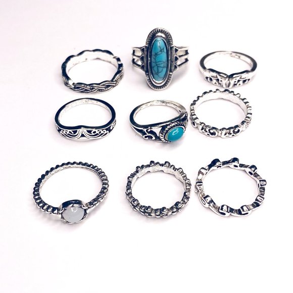 NWT Boho Ring Set Turquoise Set of 9 - 60 - Picture 1 of 1